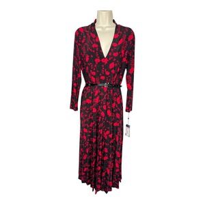 NEW Tommy Hilfiger Womens Dress Sz 10 Red Black Belted Pleated Skirt Career Vamp